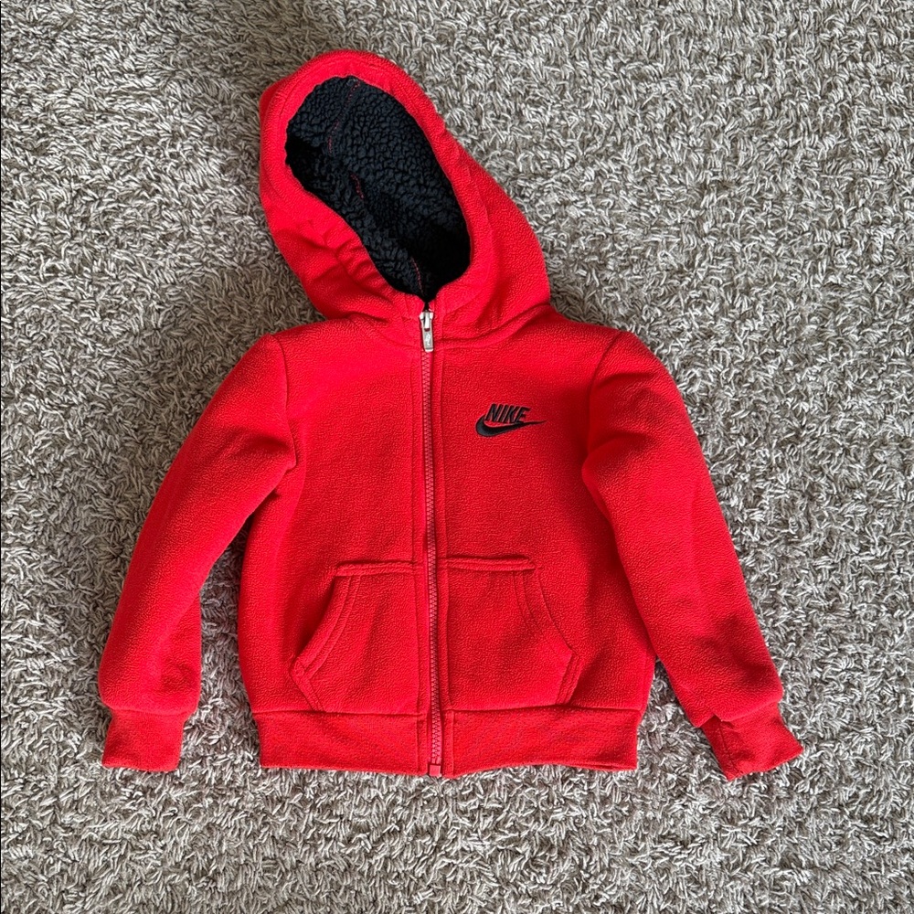 Nike Kids Red fleece lined thick Zip-Up Hoodie